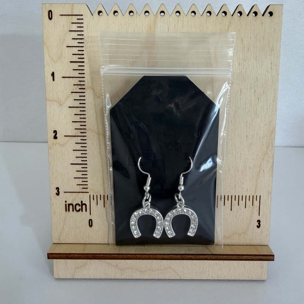 Hand Assembled Western Glam Horseshoe Rhinestone Earrings - Picture 3 of 3